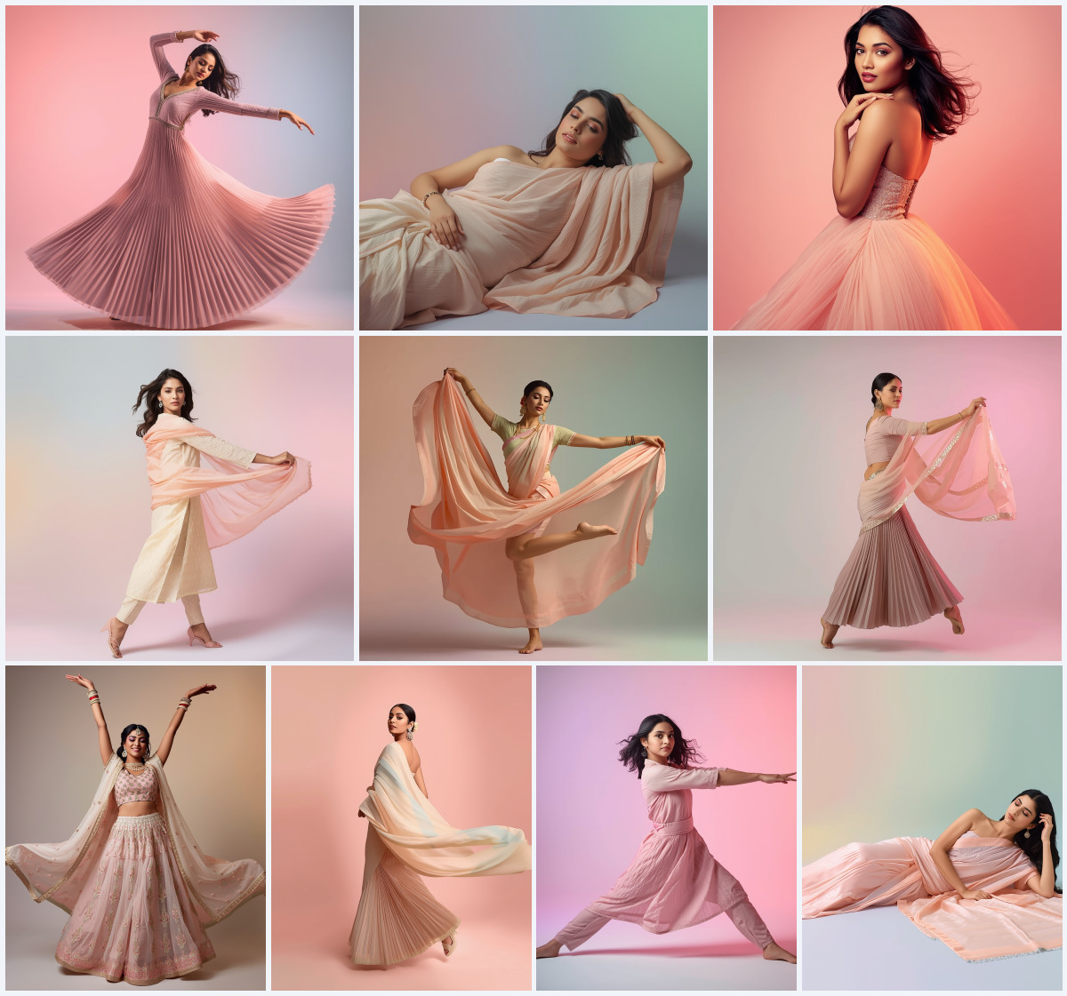 10+ Silver Foil Print Saree AI Prompts to Create High-Key Fashion Runway Looks with Luminous Text-Free Backgrounds - Main Thumbnail