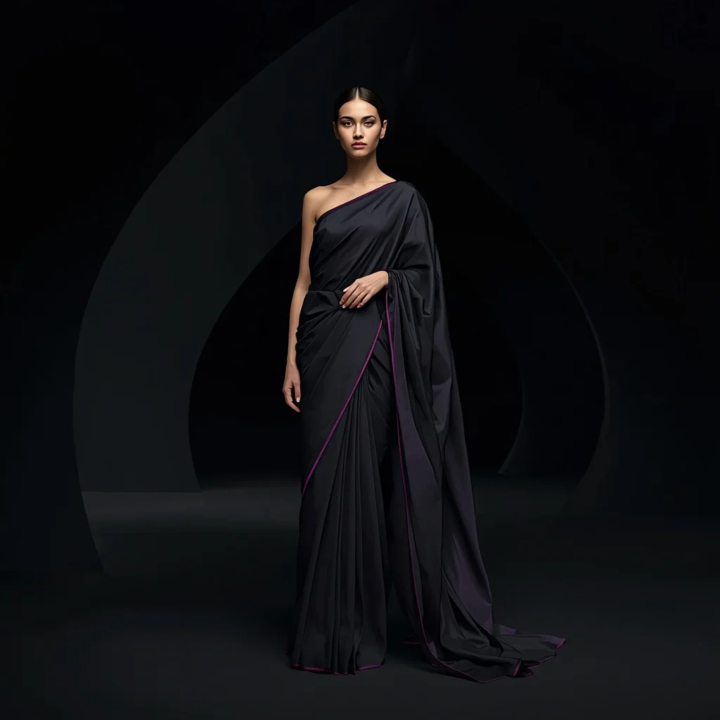 Anti-Light Void Silk Saree with Shadow Collapse Cathedral | Gemini Ai Prompt