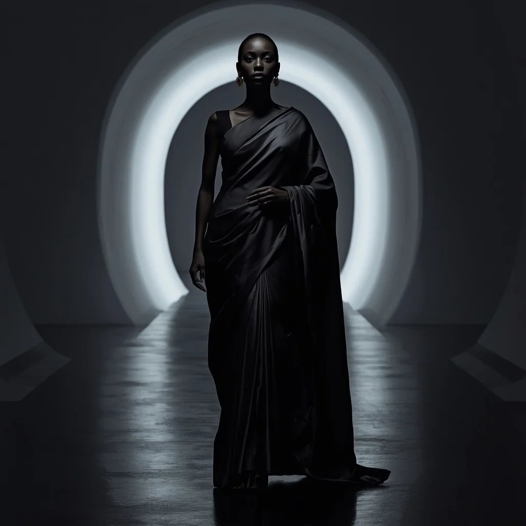 Anti-Reflection Shadow Alloy Saree with Light Absorption Void Hall | Gemini Photo Editing Prompt