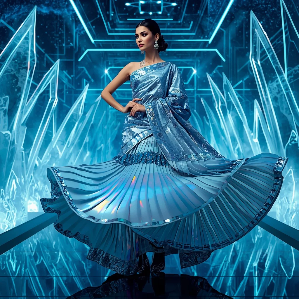 Arctic Royale Quantum Saree with Dynamic Crystal Maze Universes | Prompt For Traditional Look For Couple
