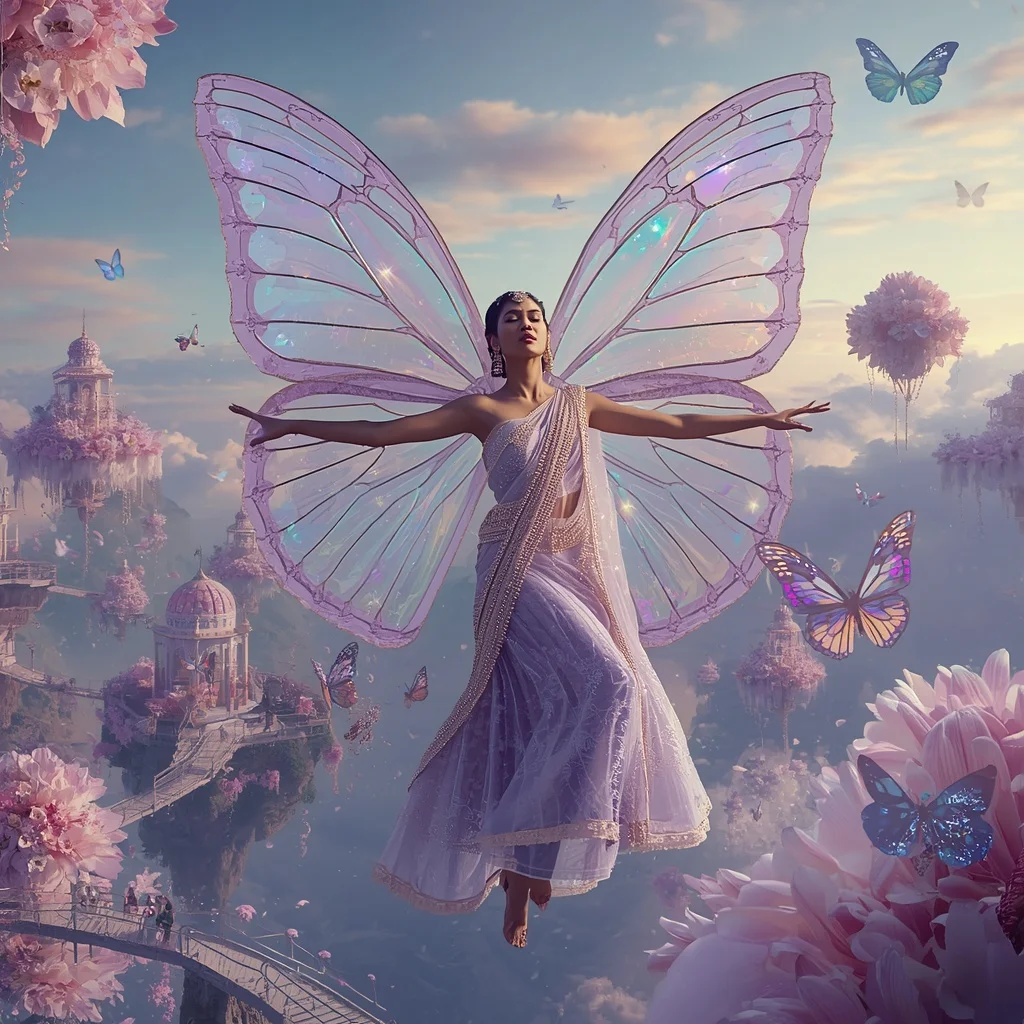 Aurora Butterfly Cathedral Saree with Infinite Floral Sky | Prompt For Gemini AI Girl Style Trending Instagram