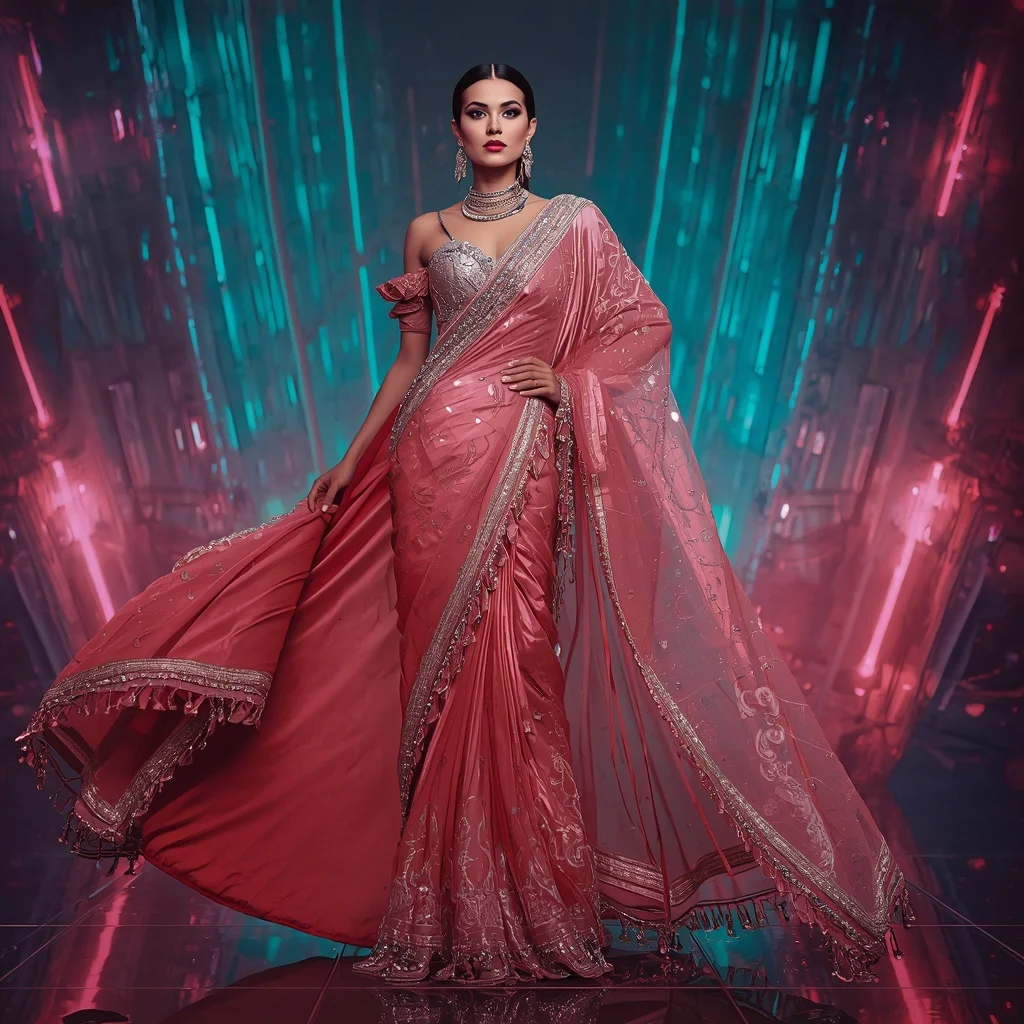 Aurora Flame Crystal Saree with Floating Hologram Reflection Observatory | Ai Prompt For Reels