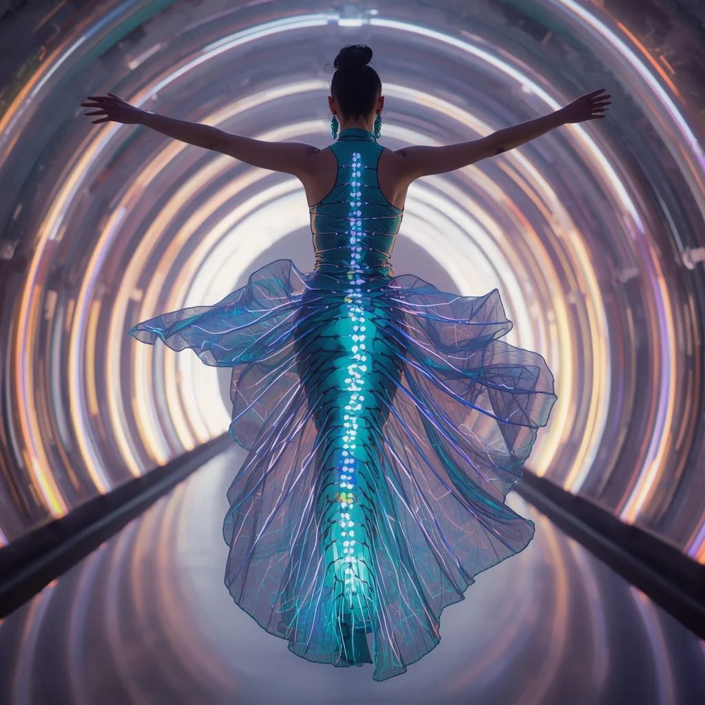 Aurora Plasma Spine Saree with Living Light Corridor System | Gemini Photo Prompt
