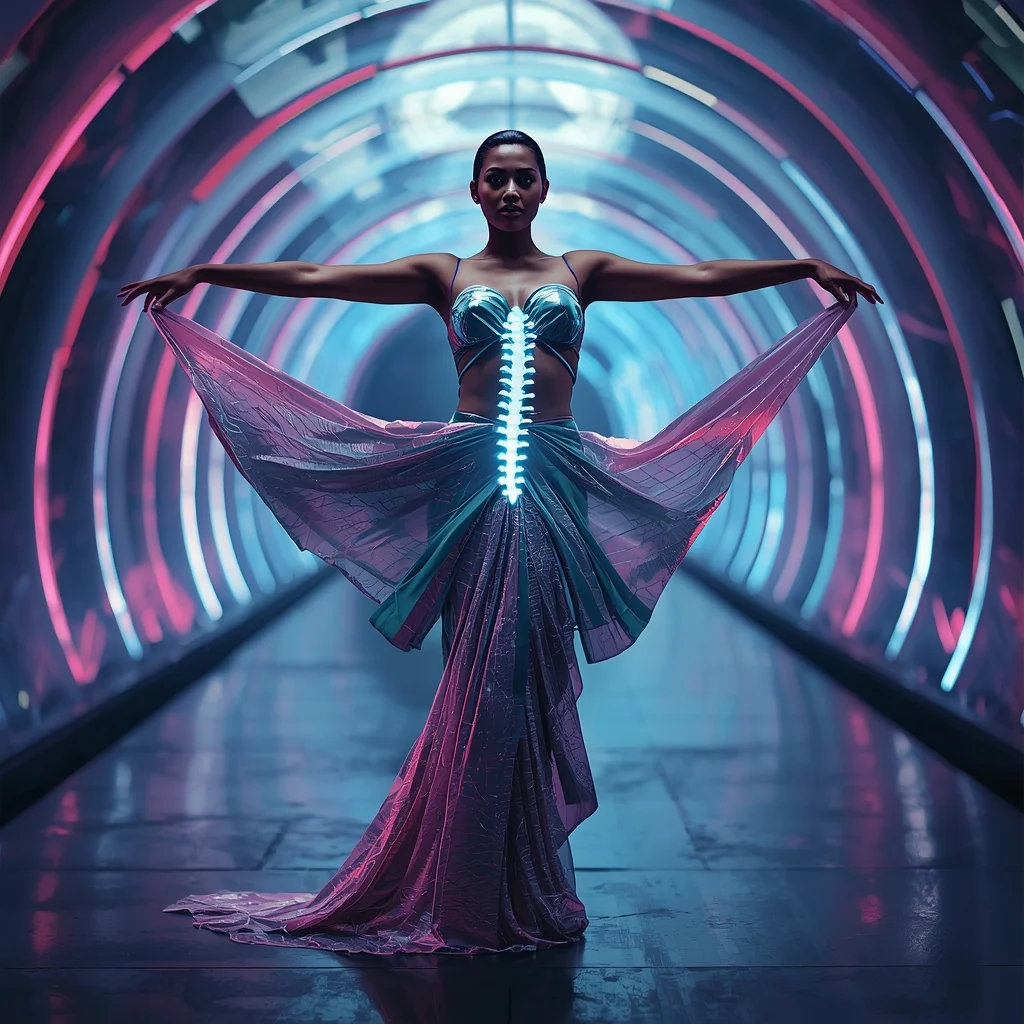 Aurora Spine Current Saree with Living Light Corridor | ChatGPT Photo Editing Prompts Trending Instagram For Girl