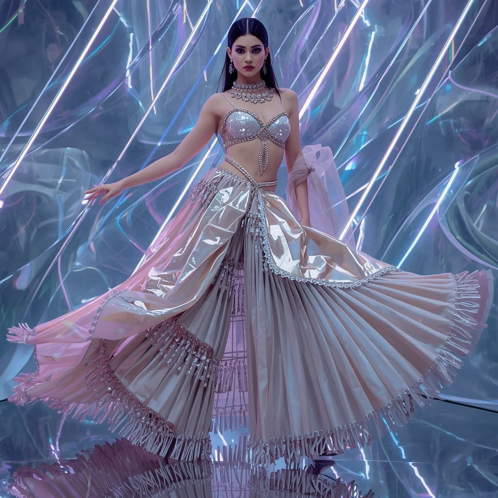 Aurora Thunder Mirage Saree with Floating Digital Neon Prism Waves | Prompt For Traditional Look For Girl