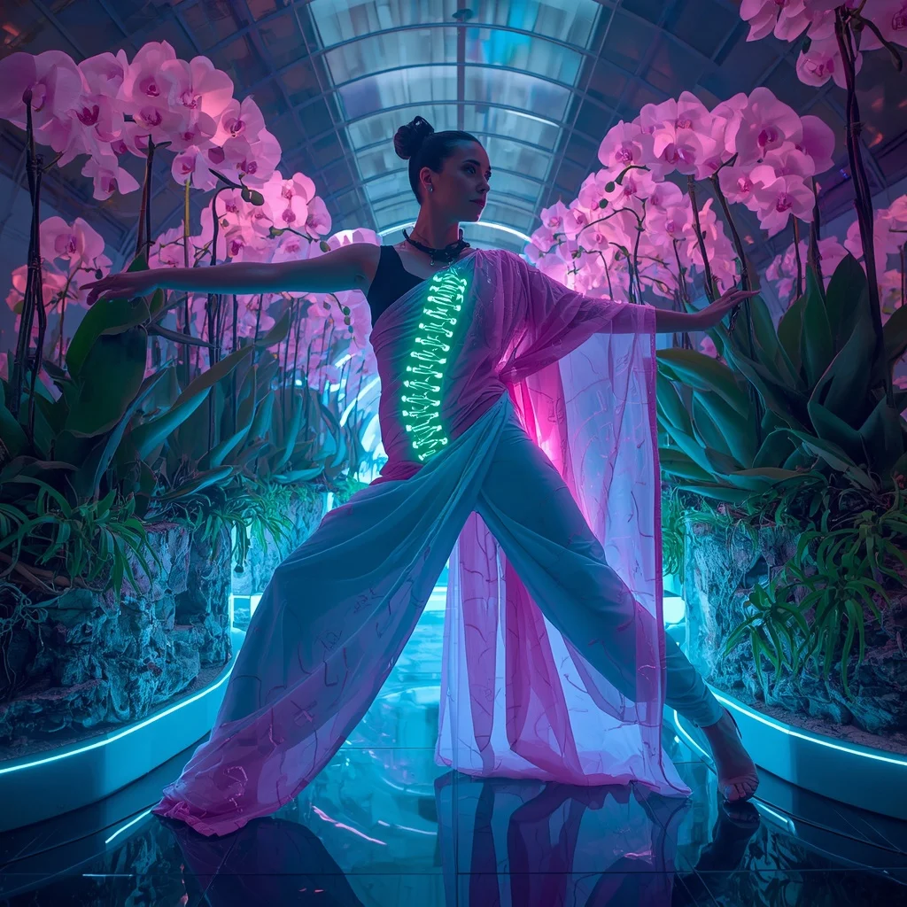 Bio-Luminal Spine Orchid Saree with Neural Garden Core | Prompt Chatgpt