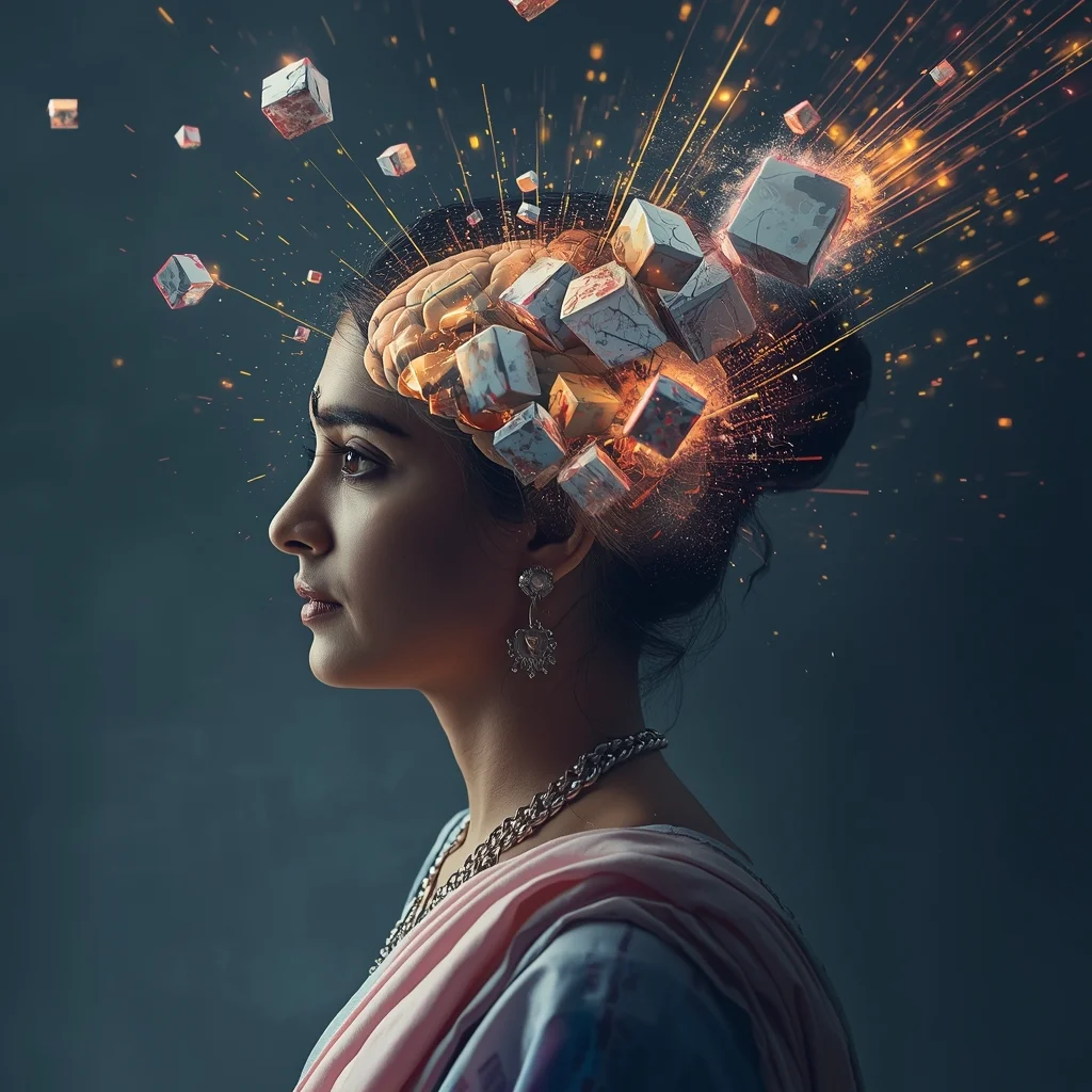 Brain Outside Body Floating Thought Explosion Saree | Mind Visualization Prompt | Saree Woman Ai Prompt