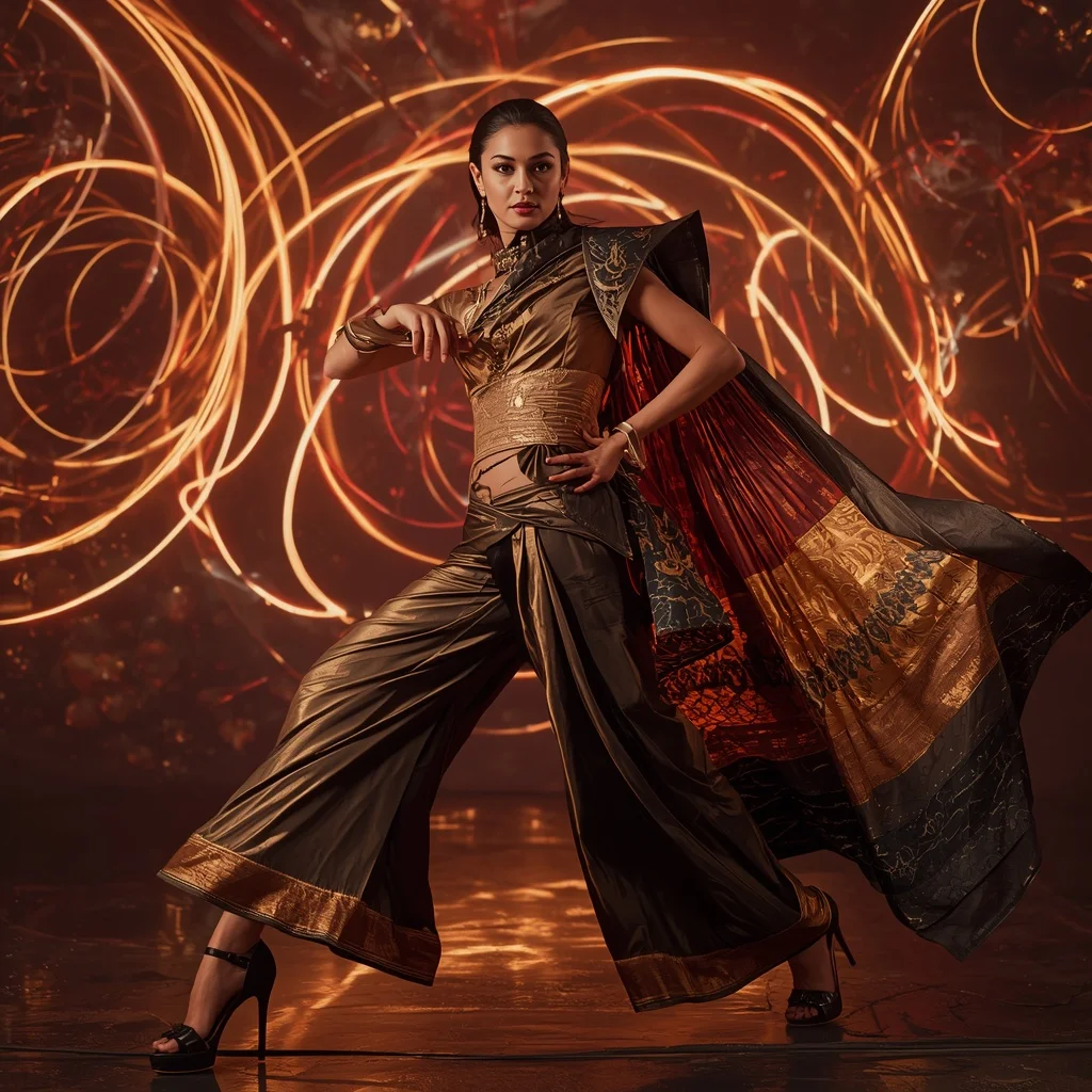 Bronze Eclipse Quantum Saree with Floating Helix Neon Worlds | Prompt Seen Trending Girl 2026 Butterfly