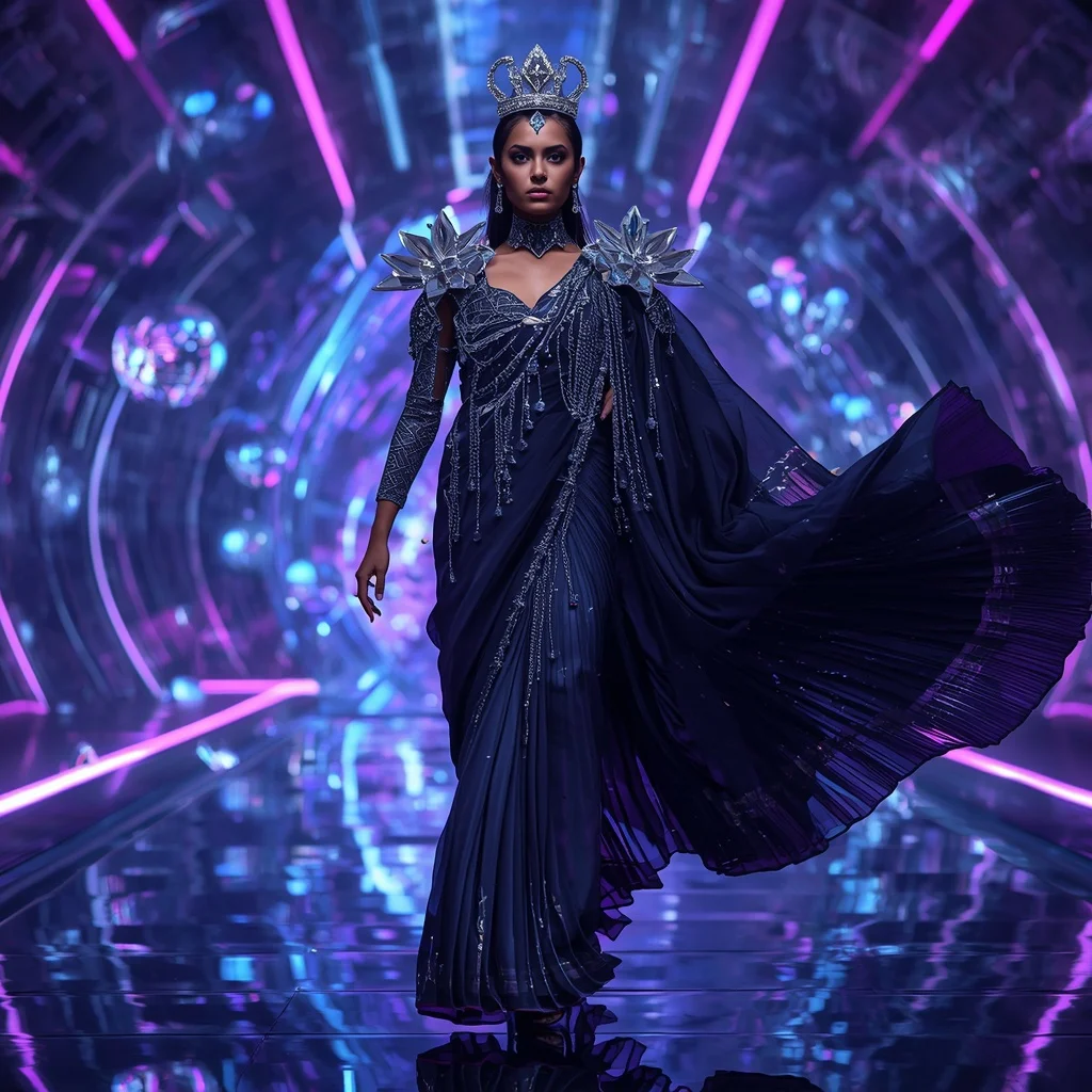 Celestial Dark Void Armor Saree with Floating Quantum Prism Singularity Crown Web Core | Prompt Seen Girl