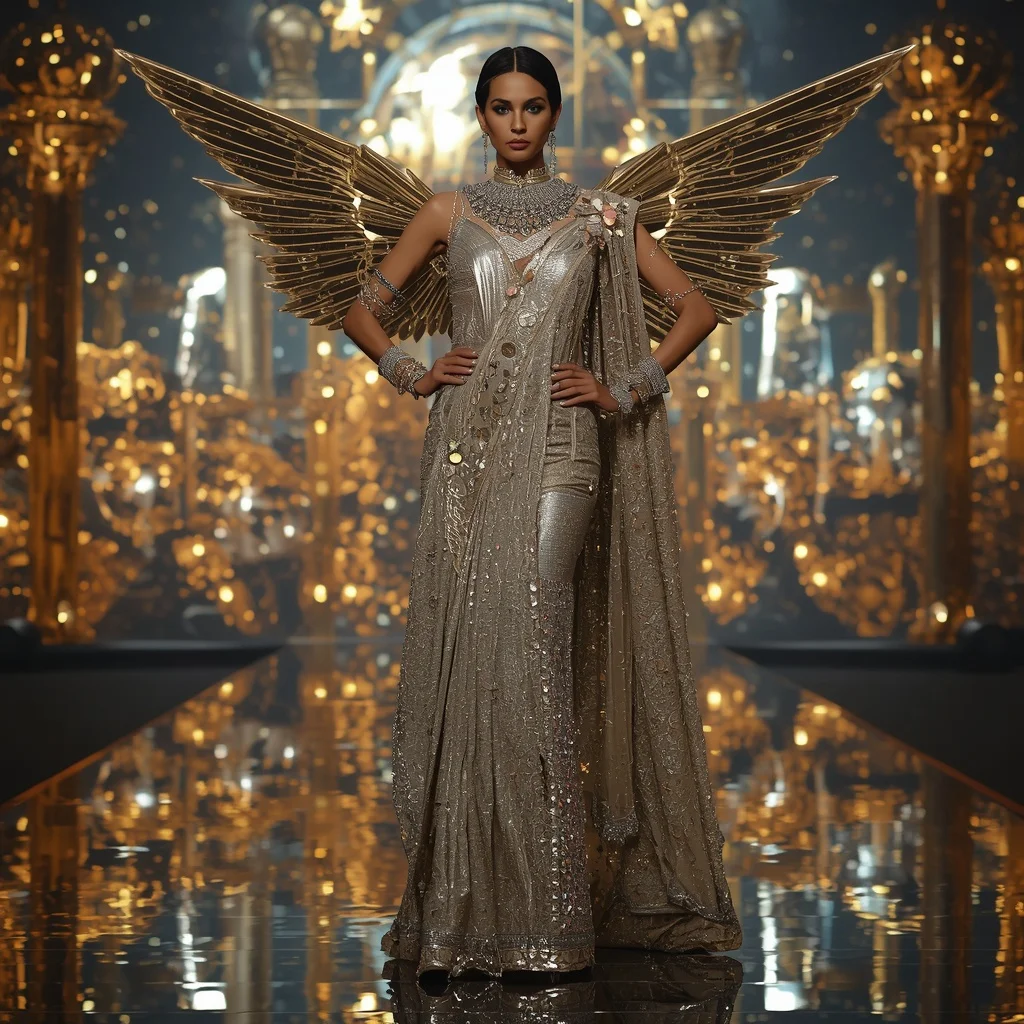 Celestial Hypernova Singularity Apex Runway Infinity Armor Saree with Quantum Hyperloop Sphere Engine Nexus Collapse Reactor Field | Gemini Ai Prompt For Instagram