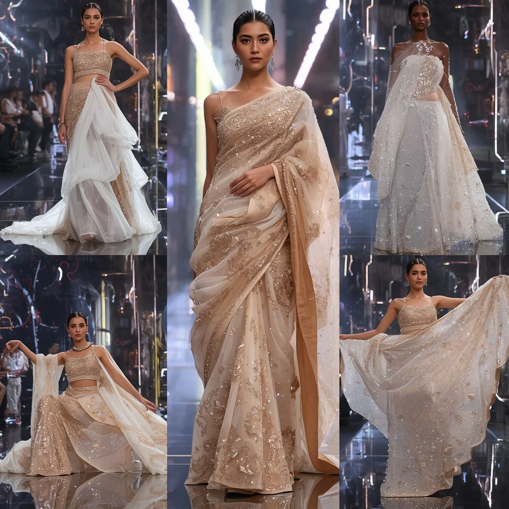 Celestial Royale Saree with Floating Prism Infinity Observatory | Saree Look Ai Prompt