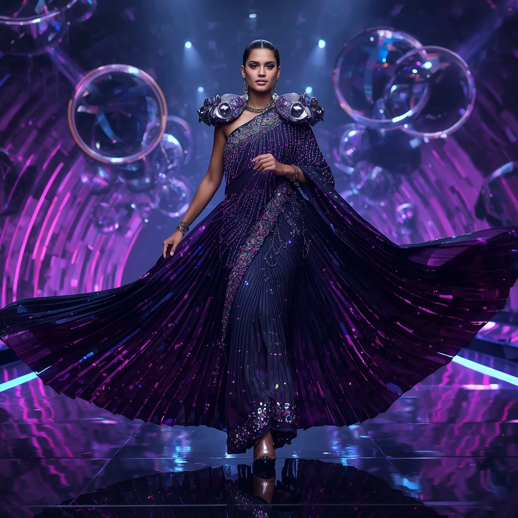 Celestial Void Quantum Armor Saree with Floating Dark Prism Singularity Halo Engine Ring | ChatGPT Photo Editing Prompts For Girl