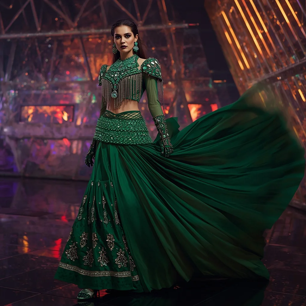 Cosmic Emerald Queen Saree with Neon Reflection Galaxy Observatory | Wedding Ai Prompt