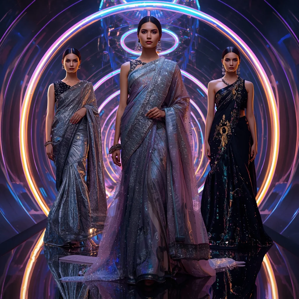 Cosmic Mercury Armor Saree with Prism Infinity Galaxy Spiral | Ai Prompt For Instagram