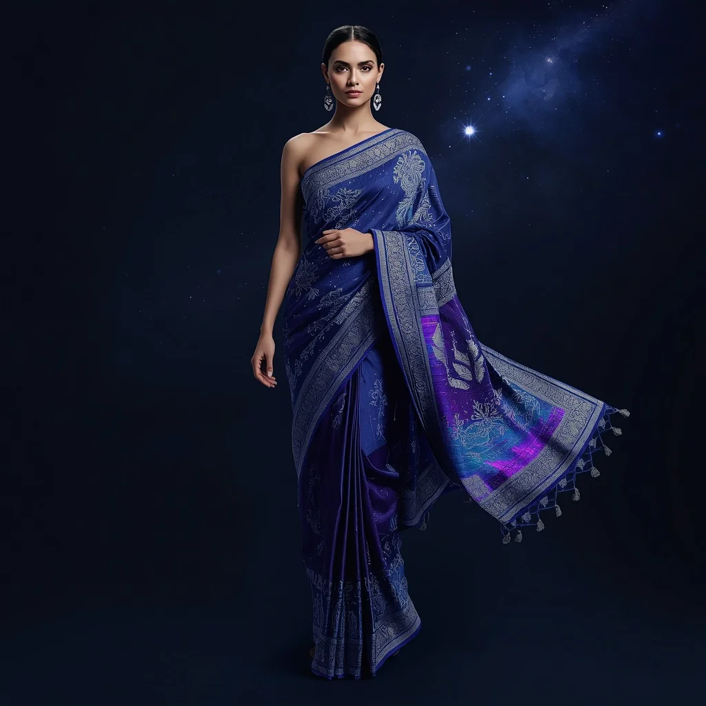 Cosmic Neural Fabric Saree with Infinite Data Galaxy | Desi Girl Ai Prompt