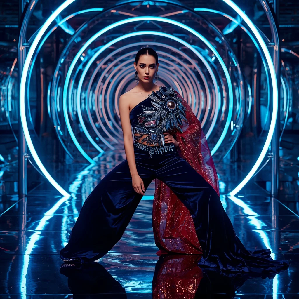 Cosmic Velvet Inferno Saree with Neon Orbit Palace | South Indian Prompt For Girl ChatGPT