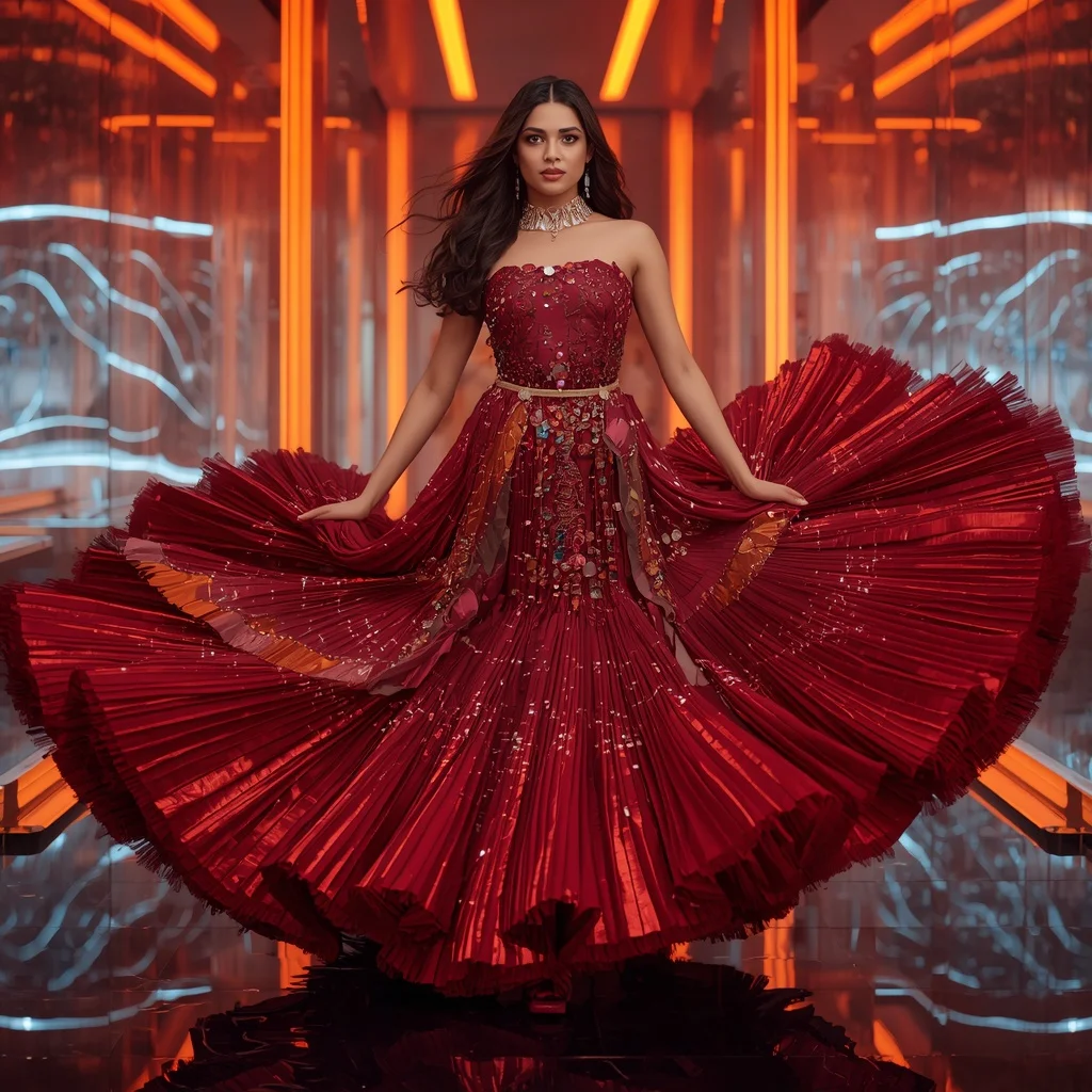 Crimson Galaxy Inferno Saree with Prism Reflection Arena | Prompt For Ai Image Editing
