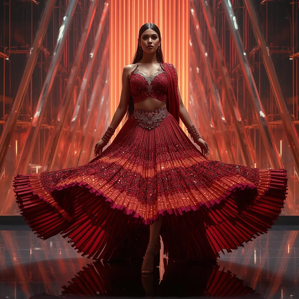 Crimson Thunder Royale Saree with Prism Reflection Fortress | Attitude Girl Prompt