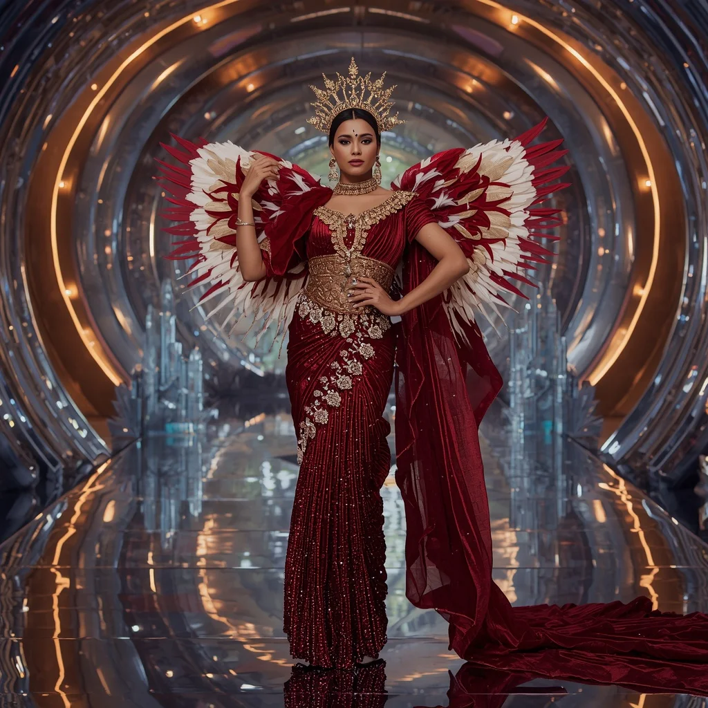 Crimson Velvet Monarch Saree with Luxe Aurora Crown Eclipse Dominion | Gemini Ai Prompt For Instagram