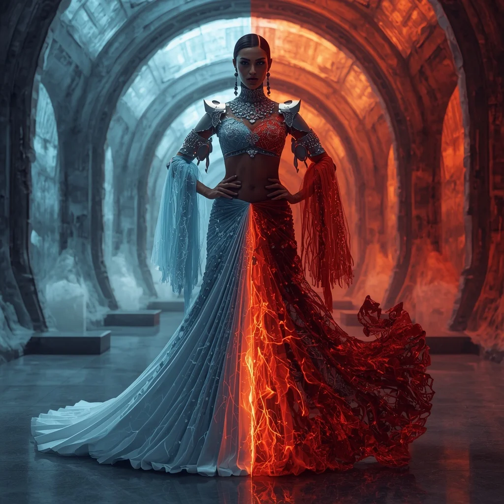 Cryo-Lava Fusion Saree with Split Element Rift | Prompt Gemini Ai