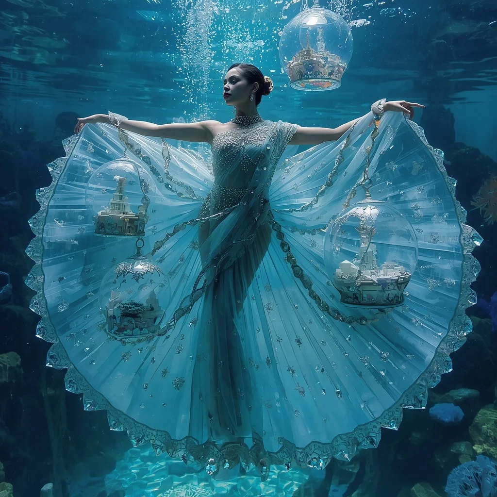 Crystal Aquarium Dome Saree with Underwater Festival Kingdom | Desi Girl Ai Prompt