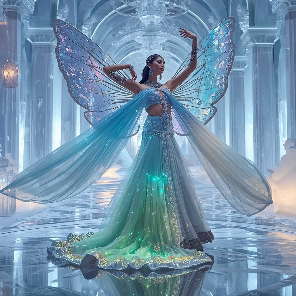 Crystal Aurora Butterfly Saree with Frozen Sky Palace | Mehendi Design Ai Prompt