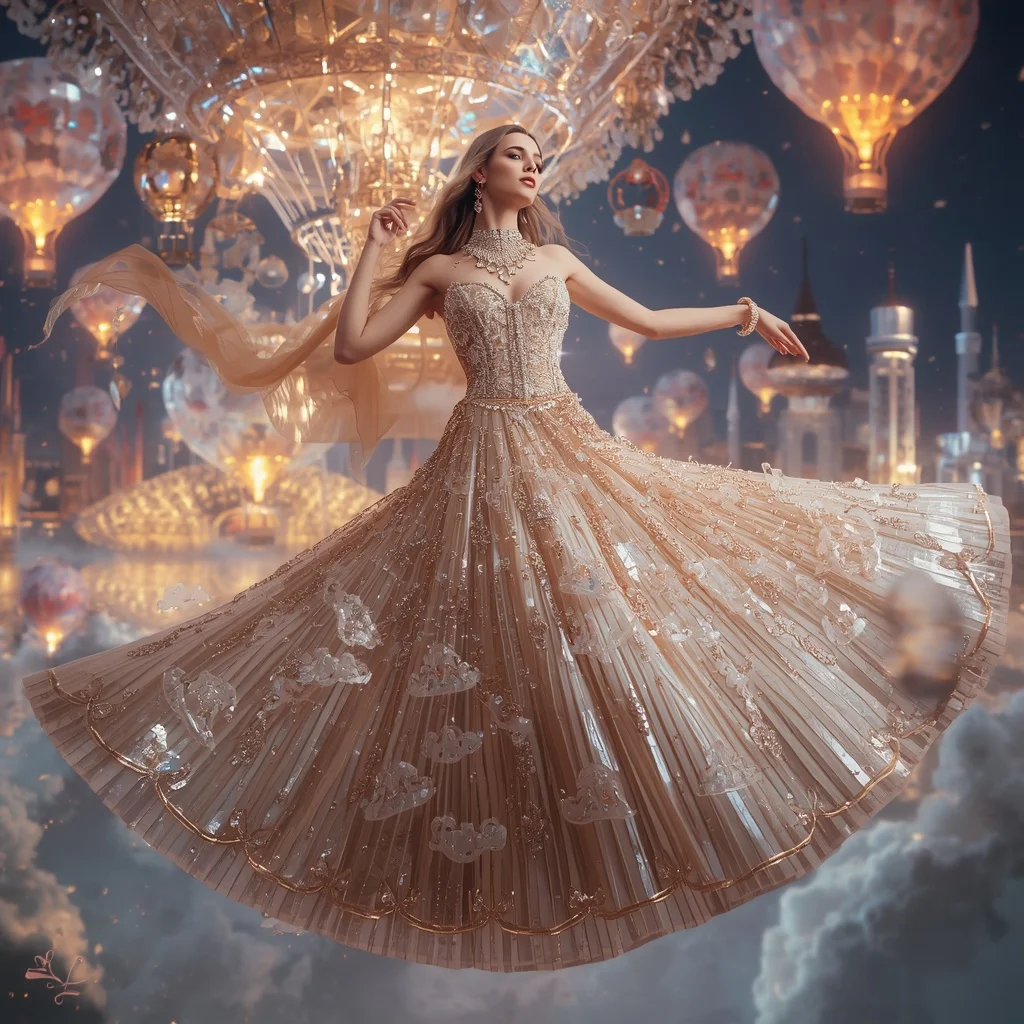 Crystal Balloon Palace Saree with Floating Festival Skyline Empire | Prompt Seen Horror Girl