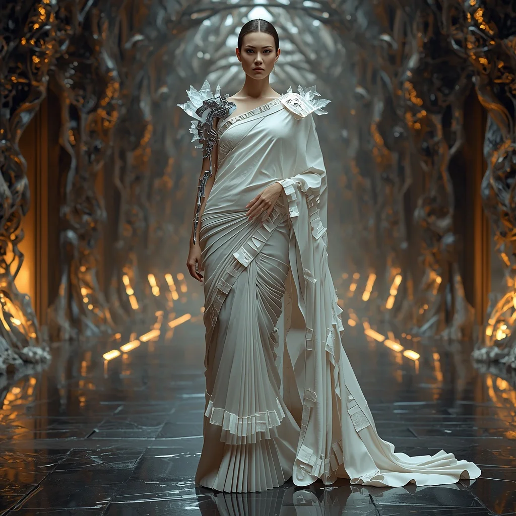 Crystal Bone Architecture Saree with Bio-Mechanical Hall | New Instagram Trend Prompt For Girl Love