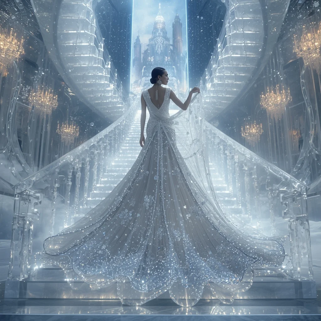 Crystal Celestial Staircase Saree with Floating Heaven Gate Empire | Indian Girl Ai Prompt