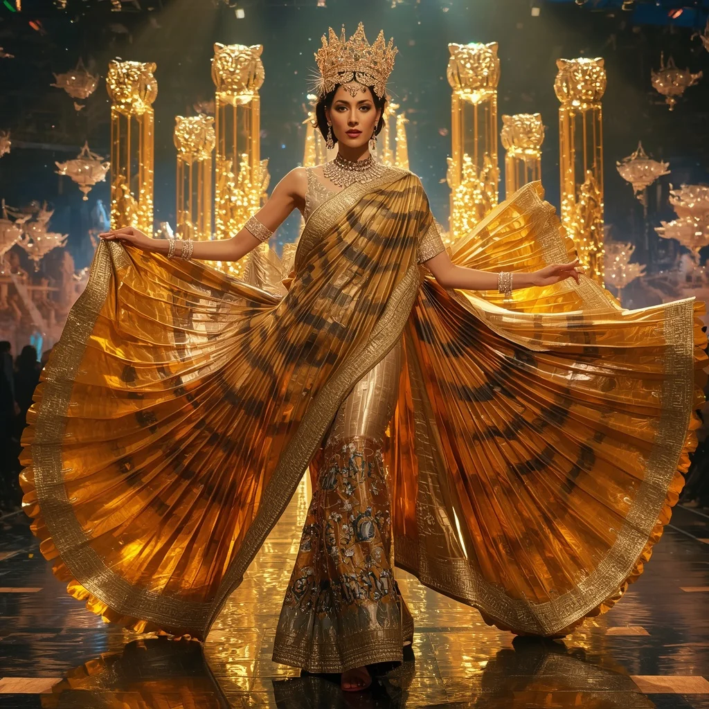 Crystal Crowned Tiger Saree with Royal Jungle Festival Megakingdom | Ultra Realistic Ai Prompt