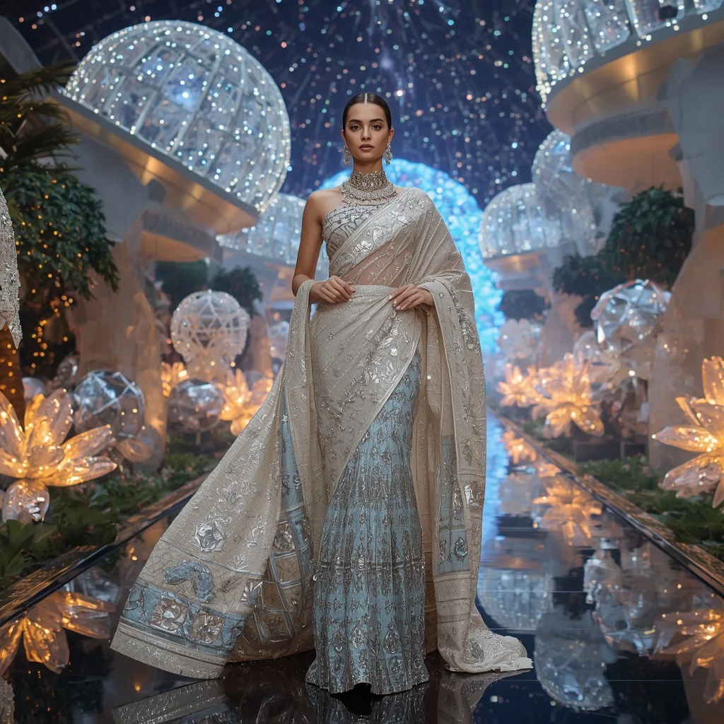 Crystal Dome Garden Saree with Festival Architecture Hypercity | Ultra Realistic Ai Prompt