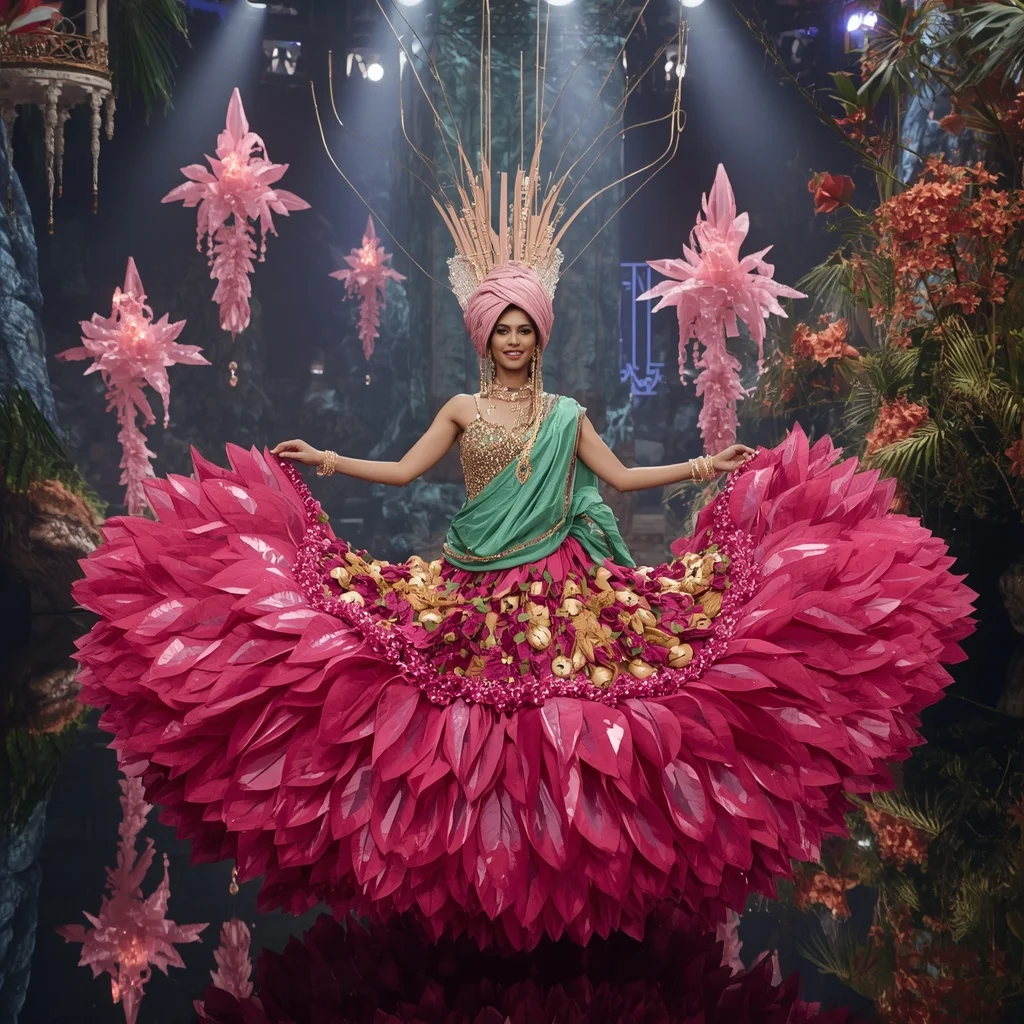 Crystal Dragon Fruit Saree with Tropical Fantasy Infinity Realm | Ai Prompt Generator Free