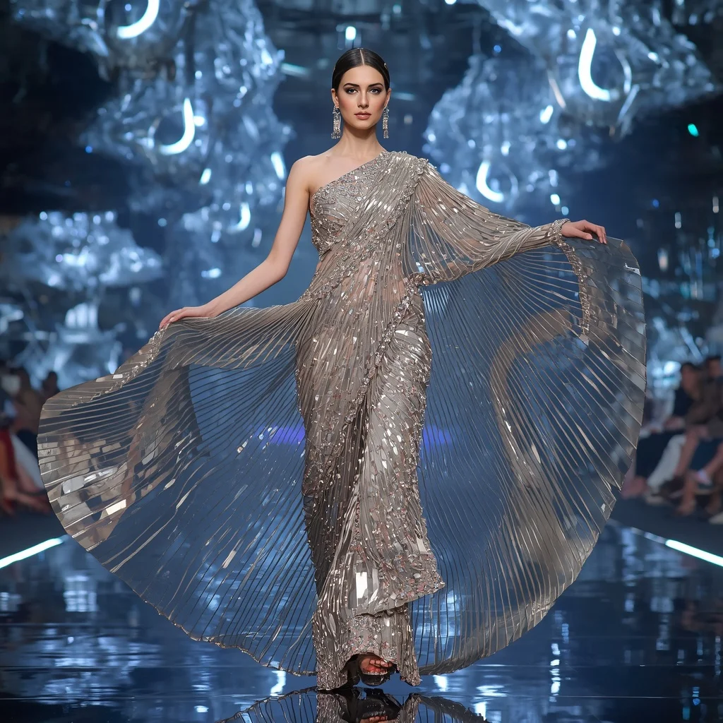 Crystal Fashion Raceway Saree with Floating Luxury Hyperloop Empire | Chatgpt Photo Editing Styles For Girl