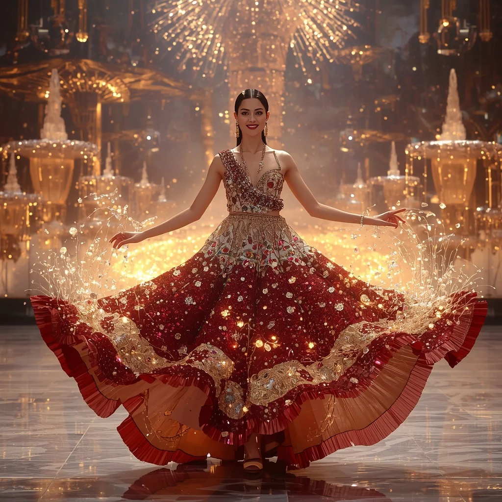 Crystal Firework Fountain Saree with Floating Celebration Paradise | Best Prompt Ai For Girl