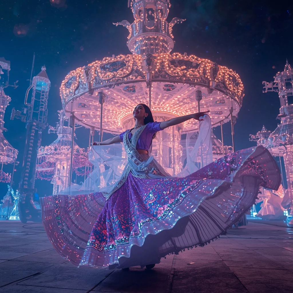Crystal Galaxy Carousel Saree with Celestial Festival Infinity World | Gemini Ai Prompt Copy Paste