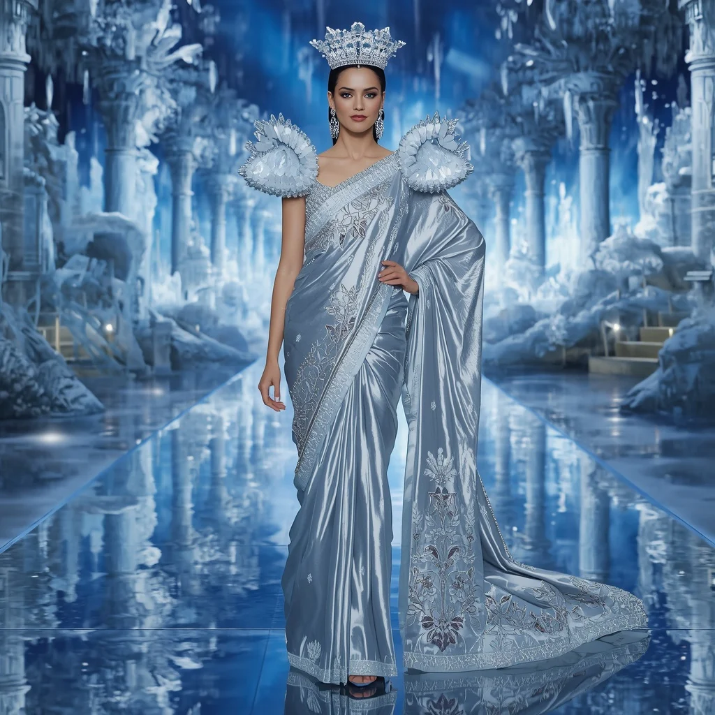 Crystal Glacier Garden Palace Saree with Frozen Reflection Empire | Gemini AI Photo Prompt Copy Paste Trending Girl 2026