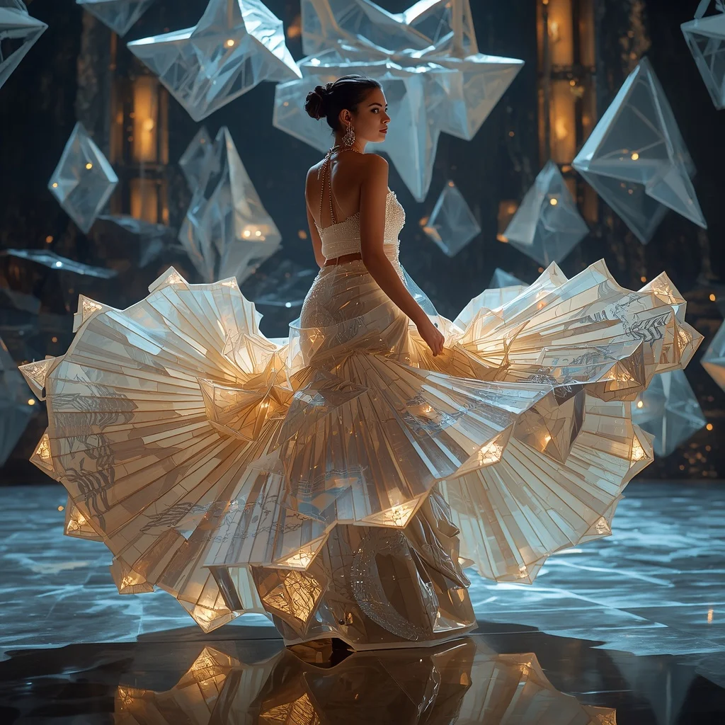 Crystal Glass Origami Wave Saree with Floating Paper Ocean Realm | Ai Prompt For Instagram