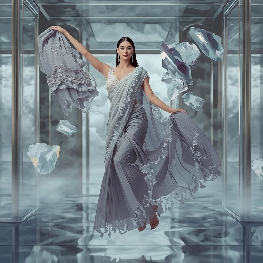 Crystal Gravity Wave Saree with Anti-World Chamber | Cinematic Ai Prompt