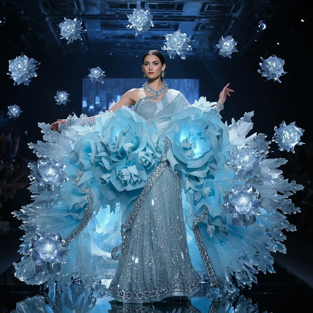 Crystal Ice Crystal Rose Saree with Frozen Bloom Galaxy Empire | New Instagram Trend Prompt For Girl Love