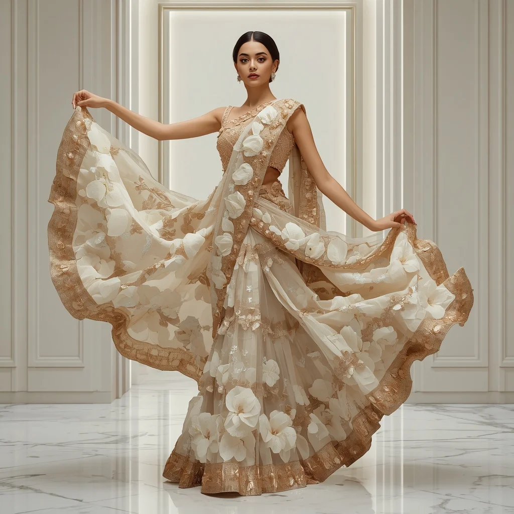Crystal Infinity Peony Saree with Luxury White Gallery | Prompt Seen Trending Girl