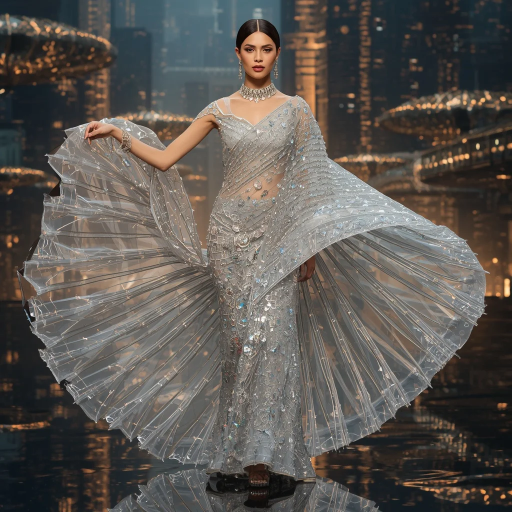 Crystal Infinity Spiral Bridge Saree with Floating Sky Transit Kingdom | Instagram Profile Pic Ai Prompt