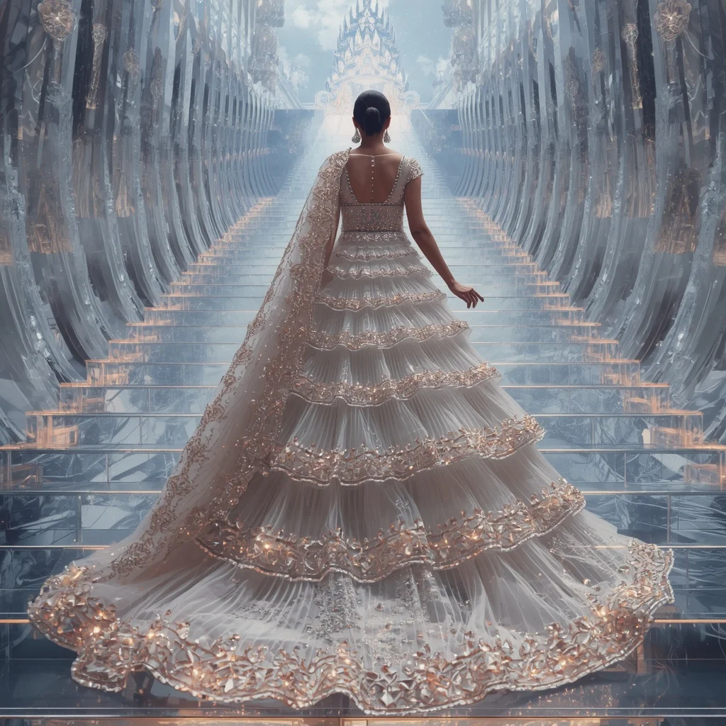 Crystal Infinity Staircase Saree with Floating Sky Temple Universe | Prompt For Gemini AI Girl Model