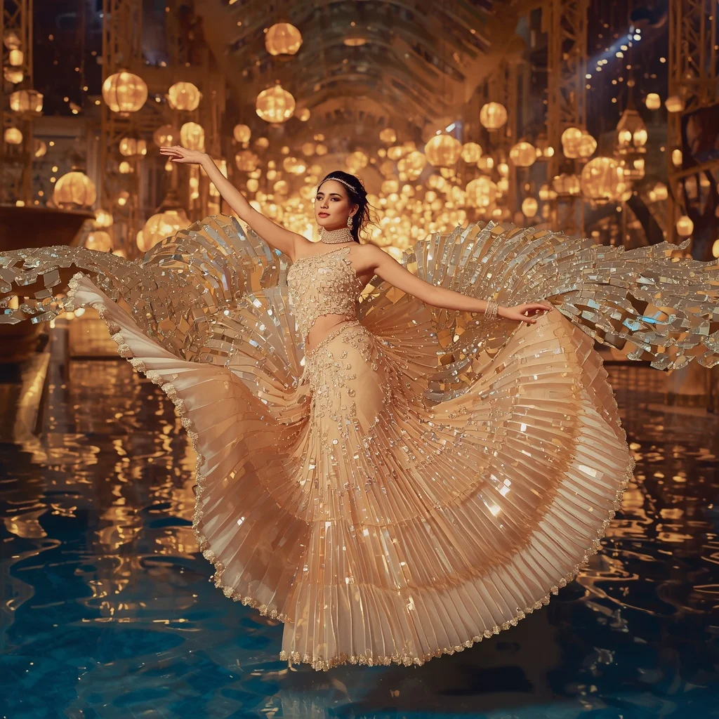 Crystal Lantern River Saree with Floating Festival Water Kingdom | New Instagram Trend Prompt For Girl Aesthetic