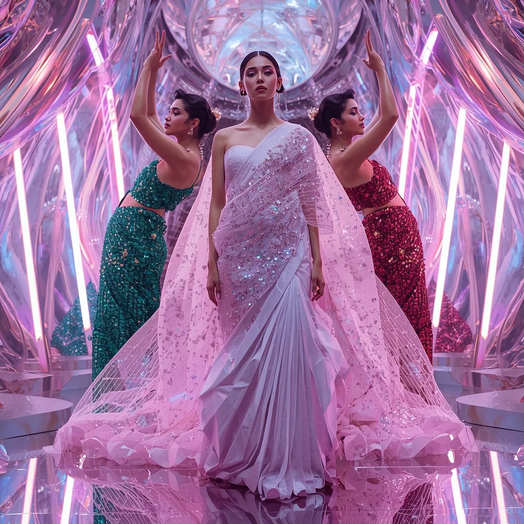 Crystal Lotus Celestial Infinity Empress Saree with Floating Editorial Poses and Aurora Mirror Quantum Crystal Hyperrealm | Best Ai Prompt 2026