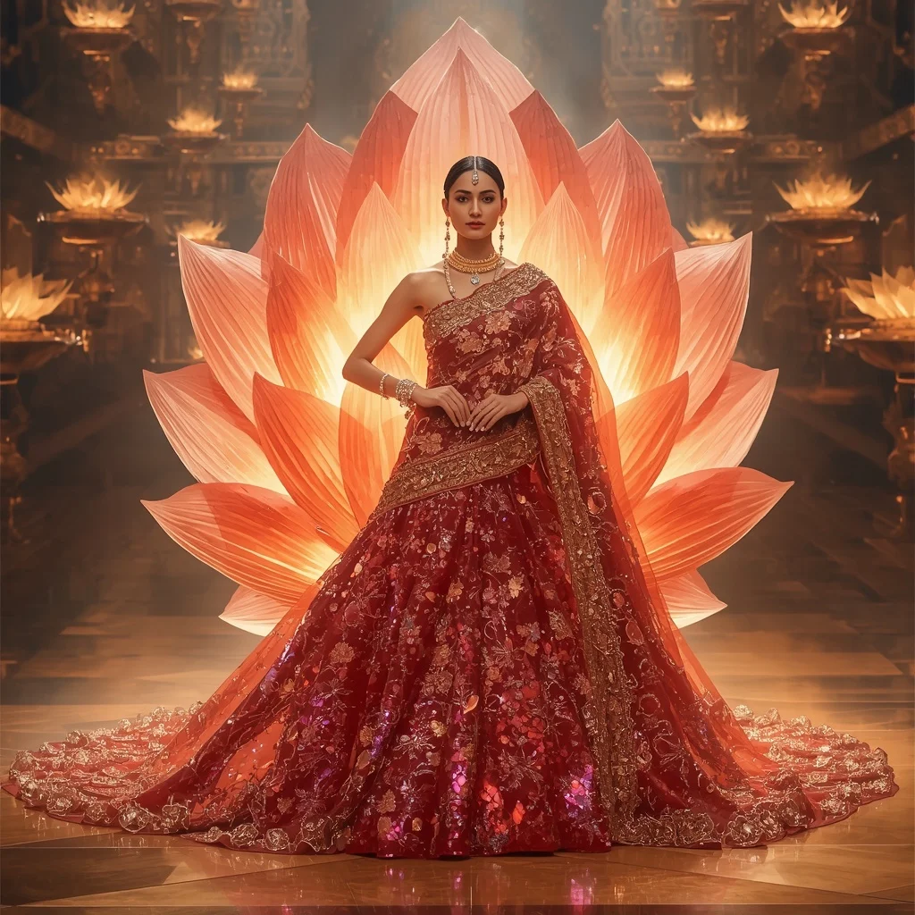 Crystal Lotus Fire Saree with Floating Sacred Flame Kingdom | New Instagram Trend Prompt For Girl Copy And Paste
