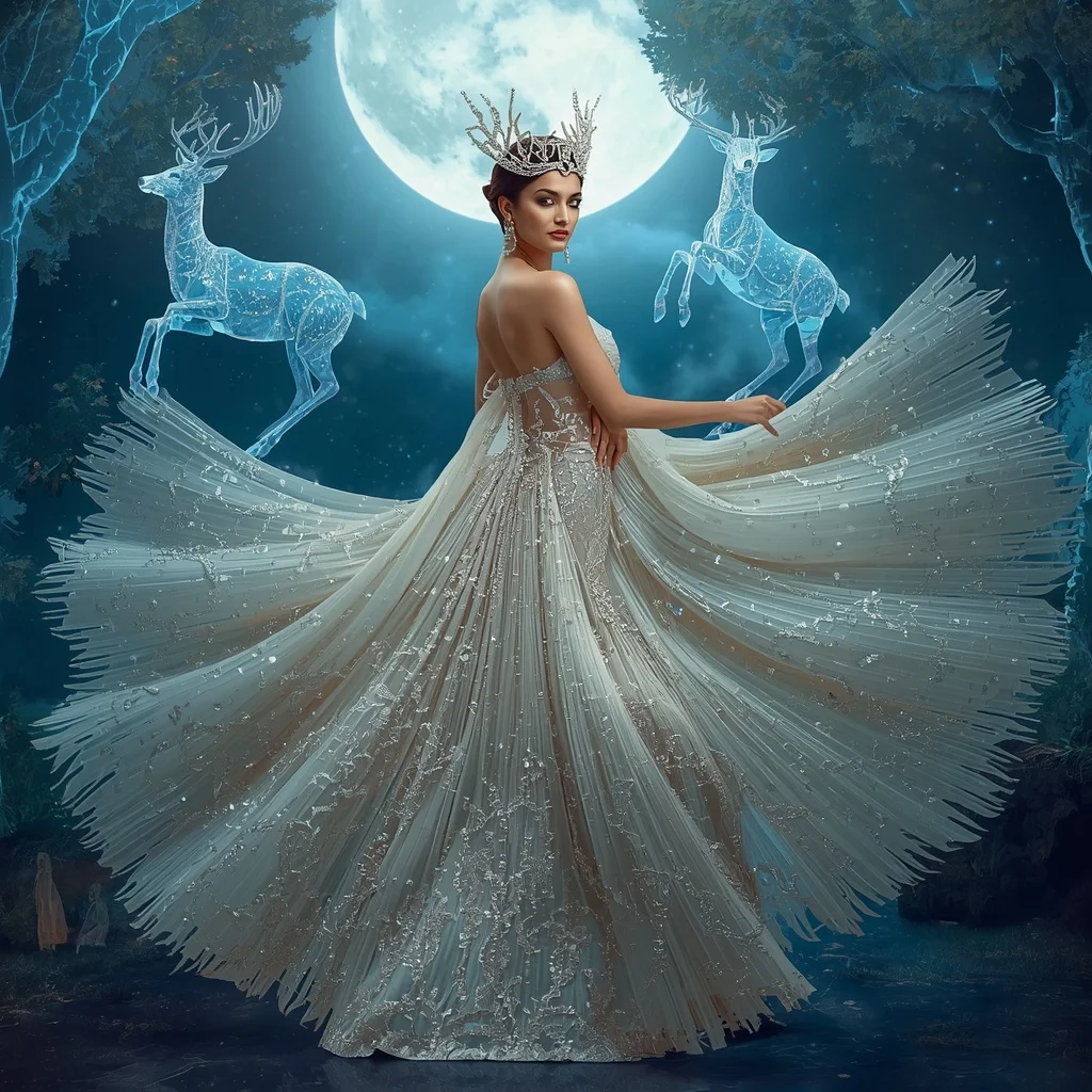 Crystal Lunar Deer Saree with Moon Forest Royal Kingdom | Prompt Seen Trending Girl 2026 Instagram