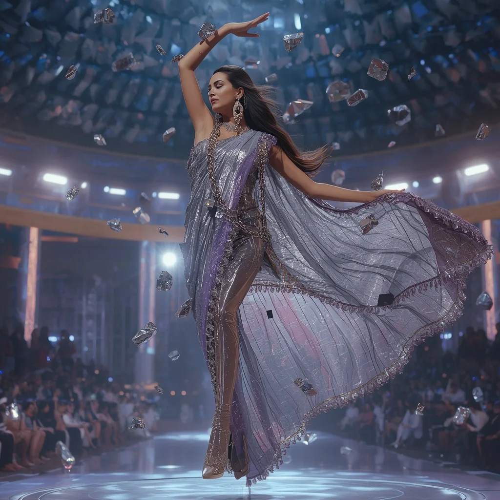 Crystal Meteor Alloy Saree with Cosmic Fragment Arena Dome | Girl Photo Prompt Gemini
