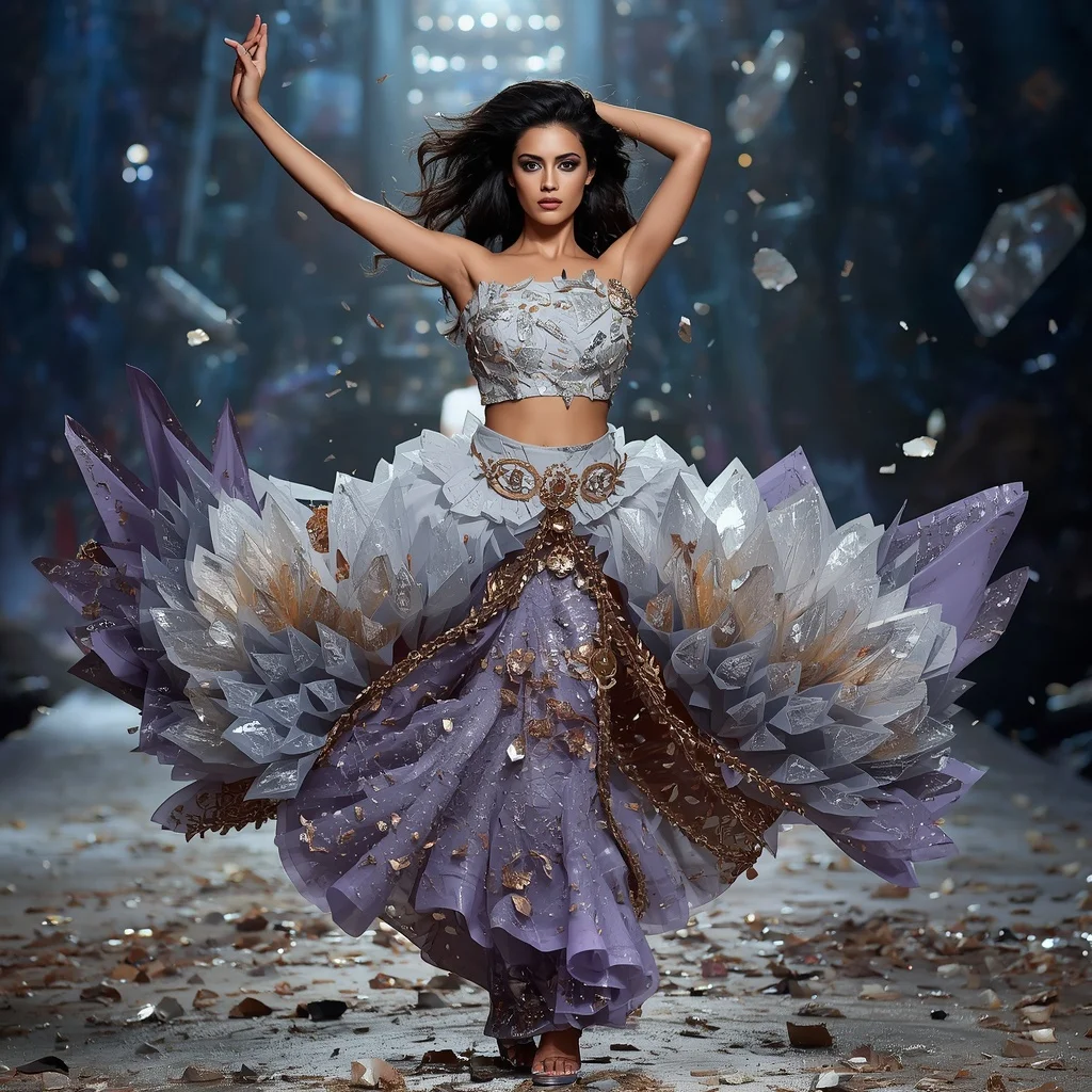 Crystal Meteor Bloom Saree with Cosmic Fragment Arena | Image To Prompt