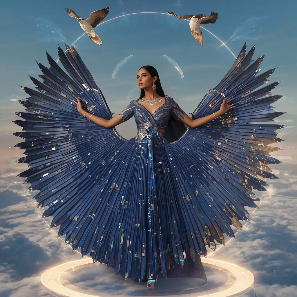 Crystal Mirage Falcon Saree with Floating Horizon Sky Empire | Editing Prompt Girl Aesthetic
