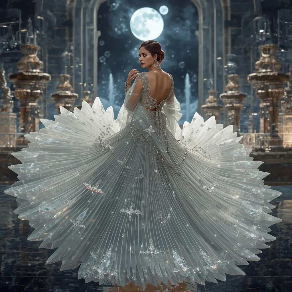 Crystal Moon Fountain Saree with Celestial Water Palace Universe | Indian Girl Ai Prompt